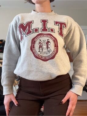 Fruit of the Loom MIT Grey Crewneck Sweatshirt with Burgundy Logo